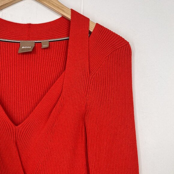 Boss by Hugo Boss Famelina Ribbed Cutout Bodycon Dress Thick Knit Size XS Orange - Picture 4 of 15